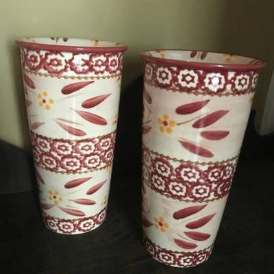 Red print ceramic tumblers vases