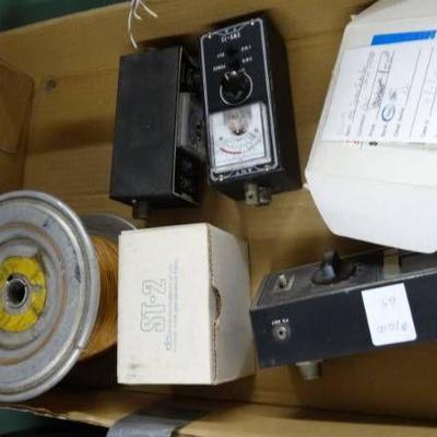 Box of electrical testing items and misc.