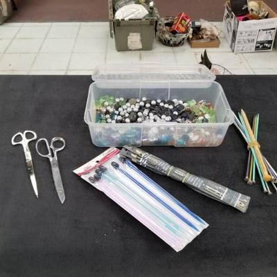 Knitting Needles, Scissors and Beads Lot