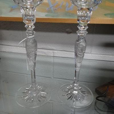 Beautiful pair of Rogaska crystal candle holders w ...