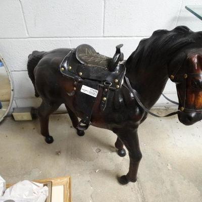 Large genuine leather horse statue