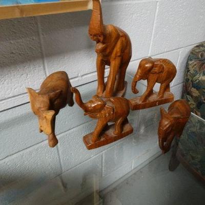 5 wood carved Elephants