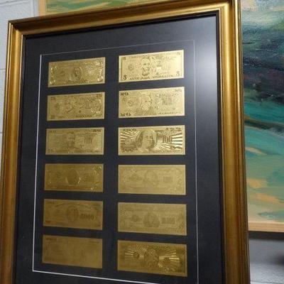 Framed 99.9% gold bank display notes-12 display no ...