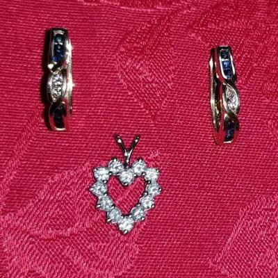 NOT064 Yellow 14k Gold Earrings & Diamond Heart Pendant