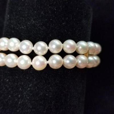 NOT048 Vintage Two Strand Pearl Bracelet 14 Karat Gold Clasp