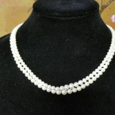 NOT047 Pair of Vintage Pearl Necklaces w/ Silver Clasps