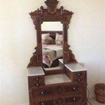 Antique Marble Top Dresser with Mirror