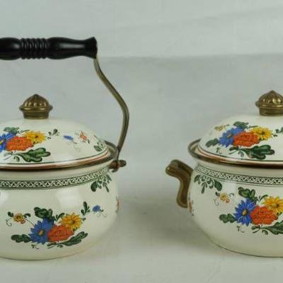 White Floral Tea Kettle and Pot - Great Condition! ...