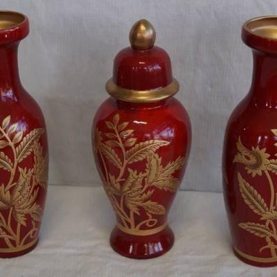 Lot of 3 Decorative Vases - 1 w  Lid