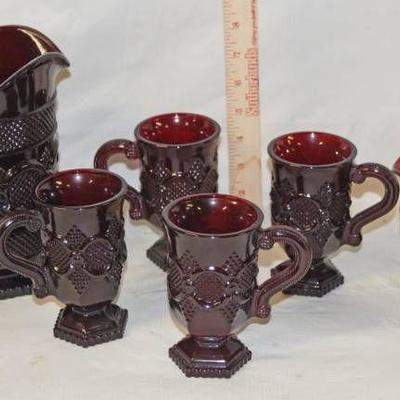 Lot of AVON CAPE COD Red Glass RARE Drink Pitcher, ...