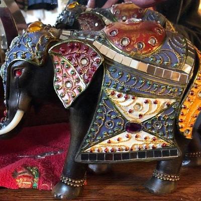 Ornate Circus Decorated Elephant Trunk Up