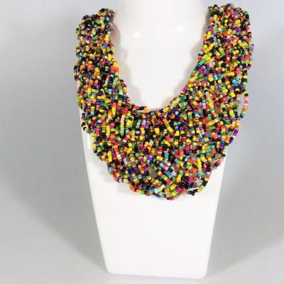 LOT 11 LADIES CHUNKY MULTI-COLORED MICRO BEAD STATEMENT NECKLACE