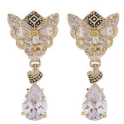 LOT 44 CZ BY KENNETH JAY LANE PEAR DROP PANTHER MASK POST EARRINGS