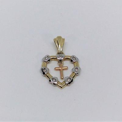 Lot 4 Tri-Colored heart, cross and diamond pendant