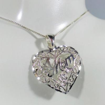 LOT 37 LADIES .925 STERLING SILVER #1 MOM HEART PENDANT + NECKLACE - ITALY