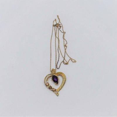 LOT 36 LADIES COLEMAN COMPANY BLACK HILLS GOLD 10K YELLOW + ROSE GOLD HEART AND AMETHYST PENDANT