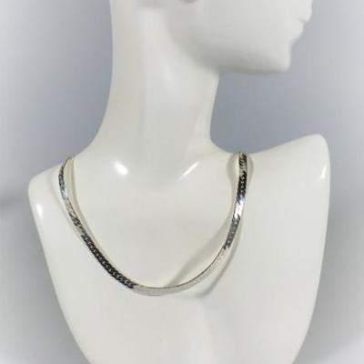 LOT 28 UNISEX .925 STERLING SILVER ALF ITALY HERRINGBONE NECKLACE