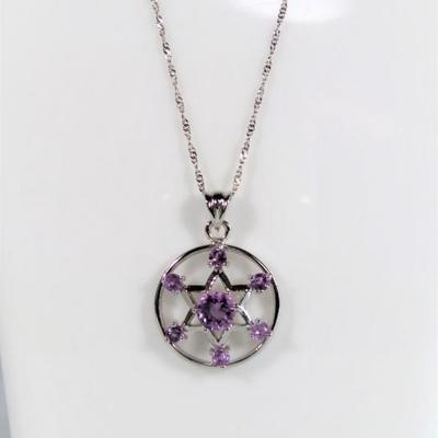 LOT 35 LADIES .925 STERLING SILVER + AMETHYST STAR PENDANT + NECKLACE - ITALY