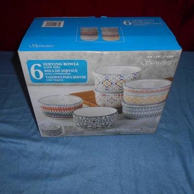 Six Serving Bowls with Lids