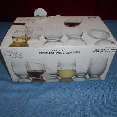 Stemless Wine Glasses Set of 6 in Box