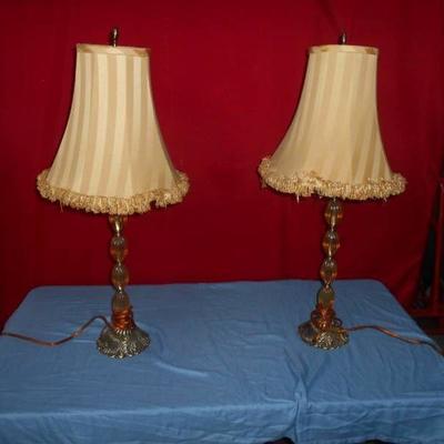Pair of Electric Matching Lamps - Fabric Shades