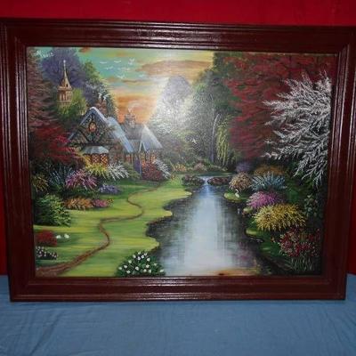 Framed Picture of Cottage by a Stream