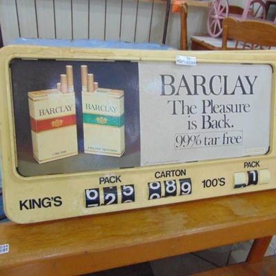 Barclay cigarette advertisement sign w clock