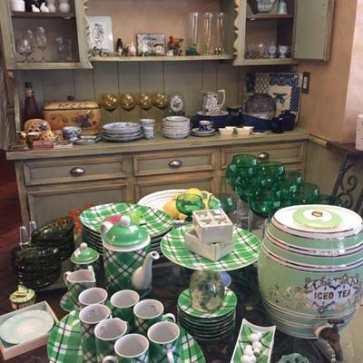 Green and White Dishes from Fritz and Floyd, Kitchen Decoratives 