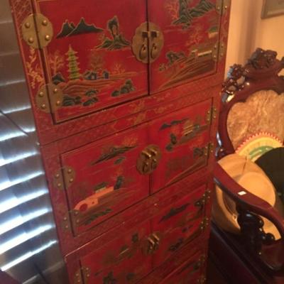Asian Red Lacquered Chest 