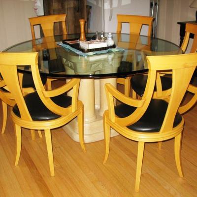 Glass top wood base dining room table BUY IT NOW $ 155.00
6 Pietro Costantini Italy Pisa 3 arm chairs with black leather cushions 
BUY...