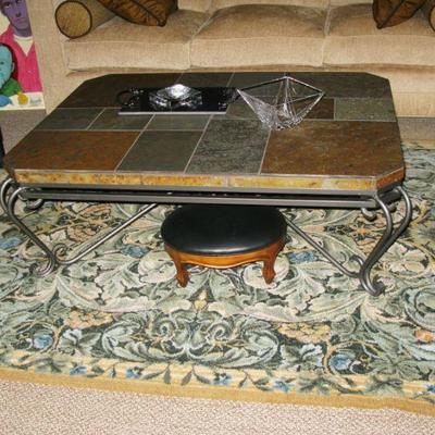 large slate top with iron frame coffee table  BUY IT NOW $ 145.00