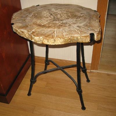 petrified top iron base table BUY IT NOW $ 365.00