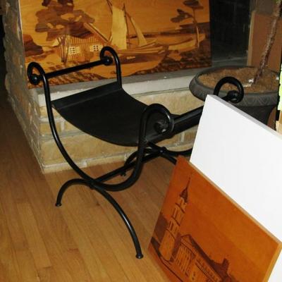 inlaid wood art and iron seat