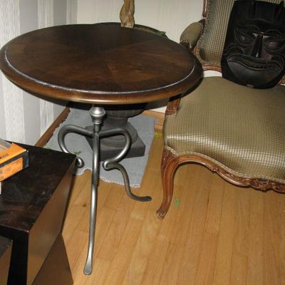 Universal Furniture, Round wood top iron base table   BUY IT NOW  $ 75.00