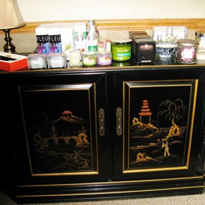 Asian theme inlaid cabinet  BUY IT NOW $ 325.00