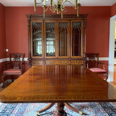 Mahogany Banded Edge Double Pedestal Dining Table 