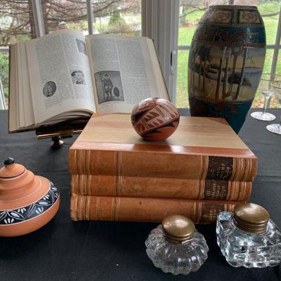 Antique Books, Native American Pottery, Antique Ink Well Collection 