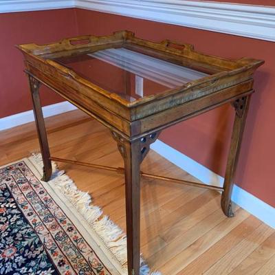 Hickory Chair Glass Inset Tray Table 