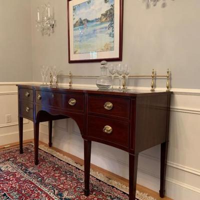 Kindel Mahogany Sideboard with Bow Front and Brass Rail 