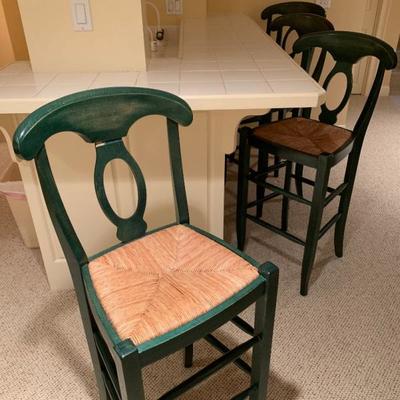 Set of Four Rush Seat Counter Height Stools