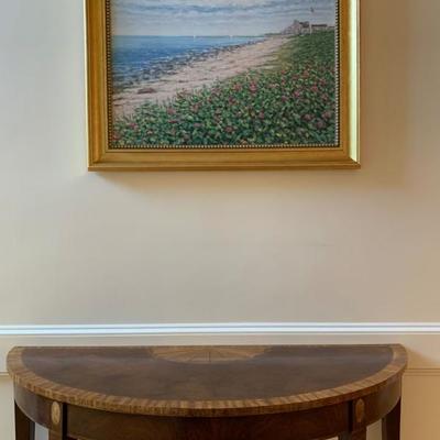 Hand Embellished Art Print, Inlaid Demilune Hall Table