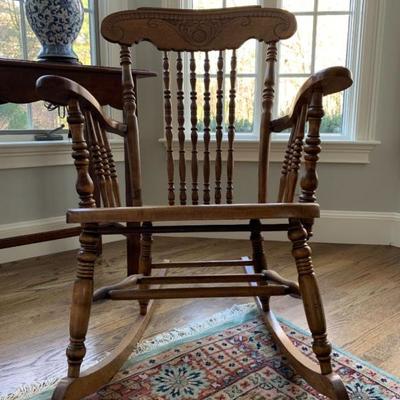 Leather Seat Antique Pressed Wood Rocking Chair
