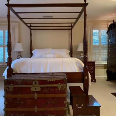 Antique Trunk, Bedside Step Stool 