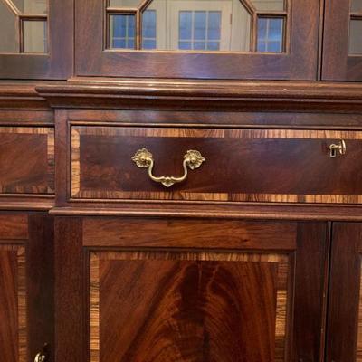 Crotch Mahogany Accented with Bands of Kingwood, Brass Hardware