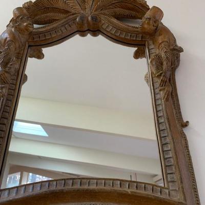 Carved Frame Mirror Featuring Monkeys