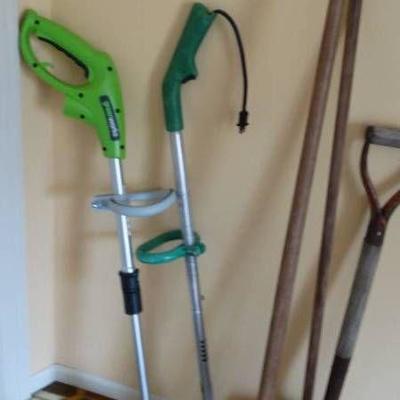 2 Weed eaters, rack, outside broom.