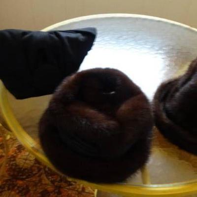 2-Mink hats and Vintage purses.