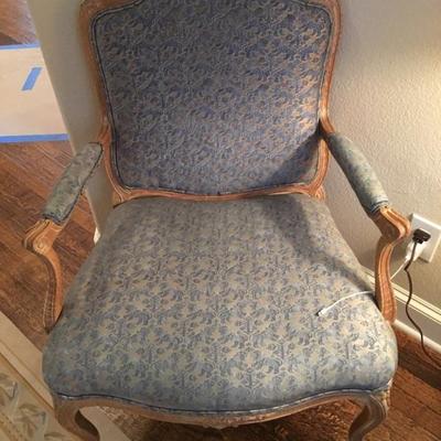 Beautiful French chairs upholstered in Italian Fortuny fabric