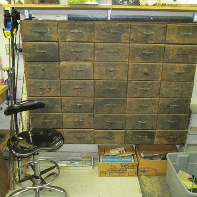 Antique wall mounted tool storage