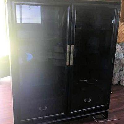 KHT020 Black Wooden China Hutch w/ Glass Doors